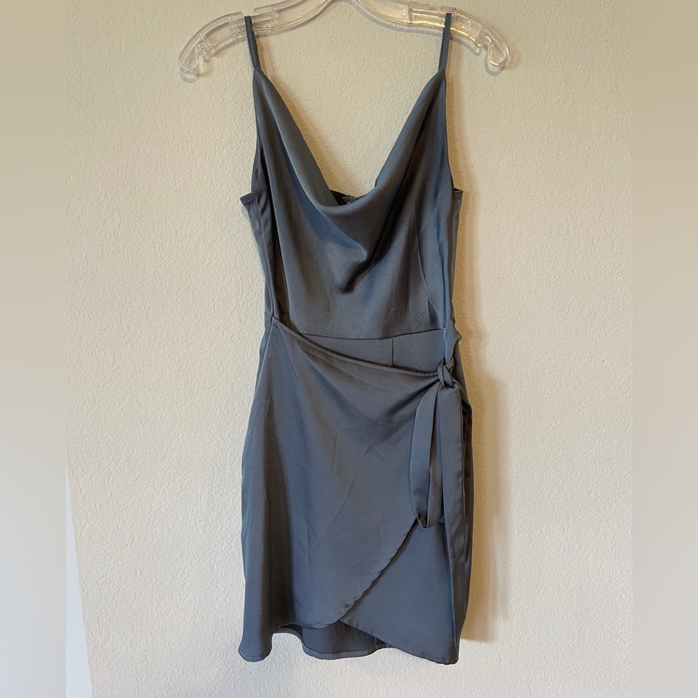 Selfie Leslie Gray Asymmetrical Wrap Dress